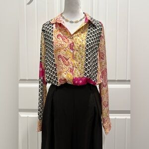 Rose & Olive Pink and Yellow Paisley Blouse Size M